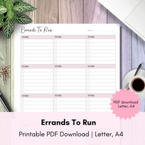 Printable Errands To Run | Shopping List | Letter, A4 | Printable PDF