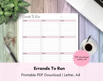 Printable Errands To Run | Shopping List | Letter, A4 | Printable PDF