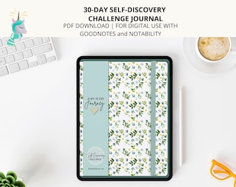 Self-Discovery 30 DAY CHALLENGE. Self-reflection, personal improvement, shadow work. Digital journal with prompts. Goodnotes, Notability.