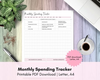 Printable Monthly Spending Tracker | Letter, A4 | PDF