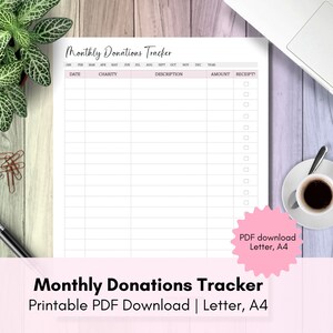 Printable Monthly Donations Tracker Letter, A4 PDF - Etsy
