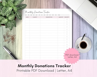 Printable Monthly Donations Tracker | Letter, A4 | PDF