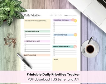 Printable Daily Priorities Tracker, Priority Planner, Daily To Do List, Task Tracker, Task Planner, Printable Checklist, To Do List PDF