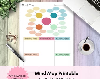 Mind Map Printable | Thoughts and ideas organizer | Visual Idea Map | Brainstorming Template | Letter, A4 | Portrait | PDF