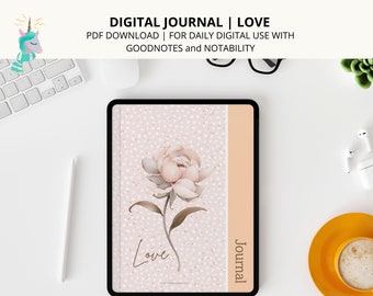 Digital Journal, Lined and blank pages, Journal prompts PDF included, Peony flower theme, Digital PDF for Goodnotes and Notability