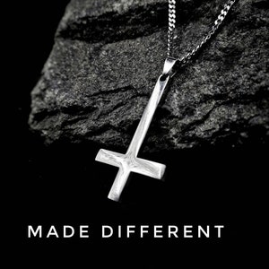 Gothic Upside Down Silver Cross Statement Necklace, Steel Chunky Cross Pendant Gothic Alternative Emo  Necklace,Cross Punk for Men&Women