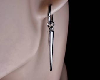 Silver Gothic Spike Hoop Rivet Alternative Earring Set,Emo Punk Dangle Goth Earrings,Silver Steel Hoop Dangle Spike Drop Charm for Men&Women