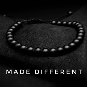 Black Onyx stone beaded bracelet for men, for women Matte Black Onyx beads Hand made silver spacer stretch bracelet,Perfect gift for men image 1