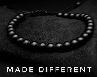 Black Onyx stone beaded bracelet for men, for women | Matte Black Onyx beads | Hand made silver spacer stretch bracelet,Perfect gift for men