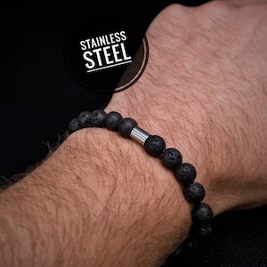 Lava Stone Black beaded bracelet men and women, Matte Black Lava stone beads,hand made item,healing stones for anxiety, lava stone jewellery