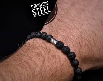 Lava Stone Black beaded bracelet men and women, Matte Black Lava stone beads,hand made item,healing stones for anxiety, lava stone jewellery