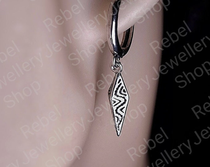 Featured listing image: Silver Geometric Spike Hoop Earring for Men and Women, Dangle Spike Earring,Silver Steel Hoop Dangle Mens Silver Earrings, Cool Hoop Earring