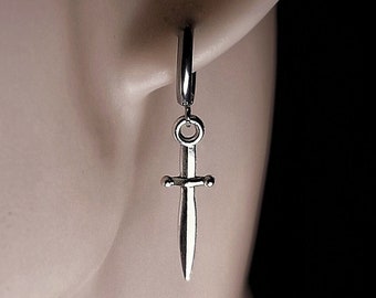 Dagger Earrings Set, Dagger Charm Dangle Earrings Gothic Silver Daggers Huggie Hoop Earring with Dagger Charms,Dangle Dagger Earrings
