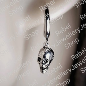 Skull Earrings Silver Hoop Gothic Earrings Set Skull Charm,Skull Hoop Punk Earrings Dangle, Grunge Alternative Jewellery, Goth Earrings