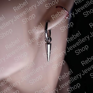 Silver Spike Earring,Spike Earring Man Women Gunmetal Stainless Steel Spike,Dangle Spike Earrings,Spike Hoop Earring, Punk Goth Spikey Gift