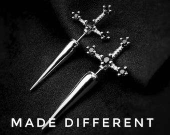 Silver Stud Sword Dagger Earring,Gothic Alternative Grunge Emo Beautiful Threadless Silver Dagger Jewellery,Unique Dagger Goth Earring Charm
