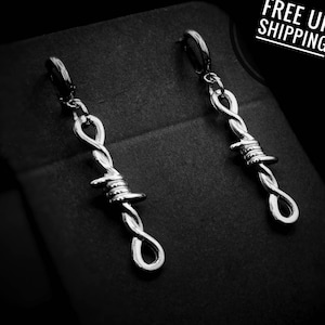 Gothic Earrings Barbed Wire for Women and Men, Dangle Goth Earring Drop, Silver Wire Earrings Goth Drop Dangle Earrings