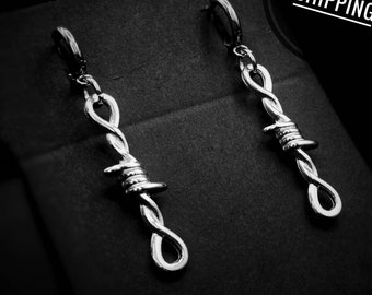 Gothic Earrings Barbed Wire for Women and Men, Dangle Goth Earring Drop, Silver Wire Earrings Goth Drop Dangle Earrings