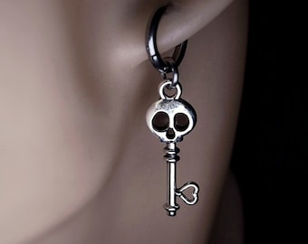 Skeleton Key Gothic Silver Dangle Earrings, Spooky Halloween Skeleton Earrings,Skull Dangle Drop Womens Earring,Goth Earrings Halloween Gift