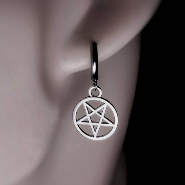 Silver Pentagram Earrings,Goth Witch Hoop Pentagram Earring Set,Witchy Unique Earrings for Women/Men Pentagram Jewellery Gothic Earrings set