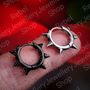 Spike Hoop Earrings, Huggie Hoops Spike Earrings  Gothic Punk Earrings, Spikey Earrings Man, Punk Hoop Earring Spikey Dark Jewellery