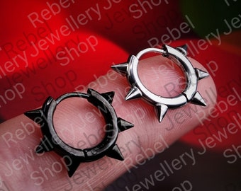 Spike Hoop Earrings, Huggie Hoops Spike Earrings  Gothic Punk Earrings, Spikey Earrings Man, Punk Hoop Earring Spikey Dark Jewellery
