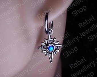 Silver Moon Stone Dangle Earring For Women and Men, Moon Stone Earring Set Stainless Steel Hoop Moon Stone EarringUnique Silver Earring Gift