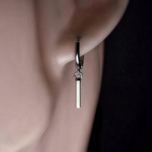 Mens Dangle Drop Bar Hoop Silver Earrings For Men and Women Unique Hanging Earrings Punk Dangle Designer Earings Simple Unisex Mens Huggie
