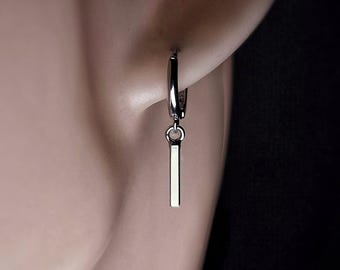 Heren bengelen drop bar zilveren hoepel oorbellen voor mannen en vrouwen unieke hangende oorbellen punk bengel designer oorbellen eenvoudige unisex heren knuffel