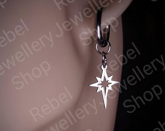 Mens Dangle Star Earrings, Mens Earring Dangly Silver Earring Set For Men. Mens Silver Star Earrings Gift For Him