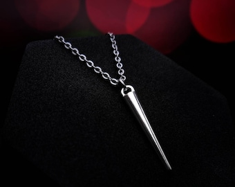 Spike Necklace Silver Chain Spike Pendant For Men & Women,Punk Necklace Chunky Spike Gothic Necklace,Goth Spike Necklace Silver Spikey Punk