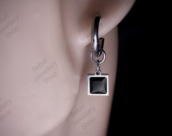 Mens Dangle Stone Earrings, Mens Earring Dangly Silver Earring Set For Men. Mens Silver Earrings Gift For Him, Simgle Dangle Drop Earring