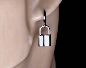 Tiny Padlock Earring, Padlock Earring Charm, Dangle Padlock Pendant Earring, Unique weird Earring, Emo Punk Goth Earring, Padlock Jewellery