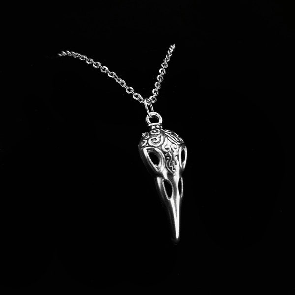 Collier tête de mort corbeau, collier chaîne gothique en argent avec pendentif tête de mort corbeau, collier tête de mort d'oiseau pour femme et homme, bijoux gothiques, cadeau gothique