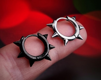 Spike Hoop Earrings, Huggie Hoops Spike Earrings  Gothic Punk Earrings, Spikey Earrings Man, Punk Hoop Earring Spikey Dark Jewellery