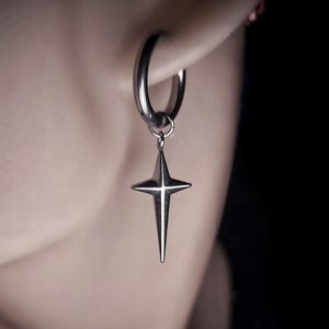 Mens Dangle Star Earrings, Mens Earring Dangly Silver Earring Set For Men. Mens Silver Star Earrings Gift For Him