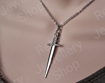 Silver Sword Pendant Dagger Pendant Necklace For Women And Men,Gothic Sword Charm Necklace,Large Sword Necklace For Men,Men Pendant Necklace
