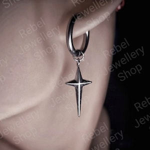 Mens Dangle Star Earrings, Mens Earring Dangly Silver Earring Set For Men. Mens Silver Star Earrings Gift For Him