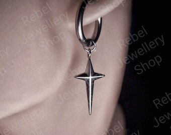 Mens Dangle Star Earrings, Mens Earring Dangly Silver Earring Set For Men. Mens Silver Star Earrings Gift For Him