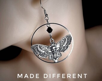 Gothic Silver Moth Earrings For Women & Men, Unique Gothic Earrings with Moth Charm,Goth Earring Set Silver, Creepy Moth Earrings,Death Head