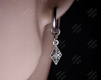 Men Dangle Drop Geometric Huggie Hoop Silver Cool Prism Earring For Men & Women Unique Hanging Earring Punk Dangle Designer Dangly Earing