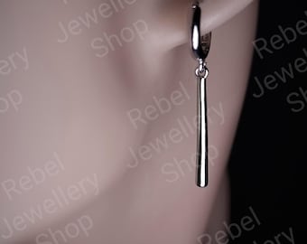 Silver Bar Dangle Hoop Earrings For Men and Women