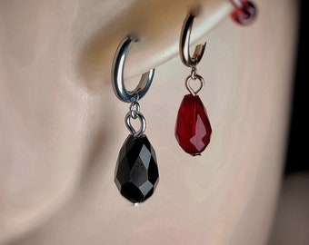 Gothic Vampire Red And Black Gem Earrings Red & Black Dangle Earring Cute Gothic ACRYLIC Dangle Drop Black and Red Stone Earrings