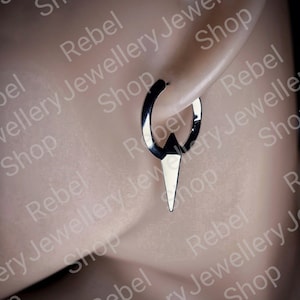 Mens Silver Hoop Earrings, Mens Huggie Hoop Silver Earring Spike Earring Set For Men. Mens Silver Hooped Earrings Gift For Him