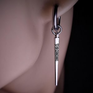 Silber baumeln Ohrringe für Männer und Frauen, baumeln Tropfen Geometrische Spike Ohrringe Silber Stahl Hoop baumeln lange Herren Ohrringe, Tropfenohrring