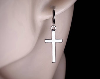 Cross Earrings for Men /Dangle Cross Crucifix Charm Stainless Steel Ring,Cross Jewellery,Gothic Unique Handmade,Alternative/Goth/Emo