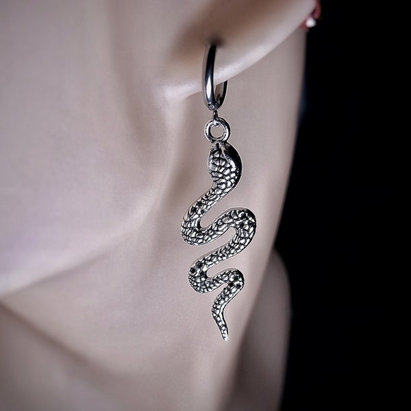 Snake Earrings Silver Dangle Gothic Snake Earrings,Hoop Snake Charm Statement Earrings,Unique Snake Earring Set Goth Earrings Silver Dangle