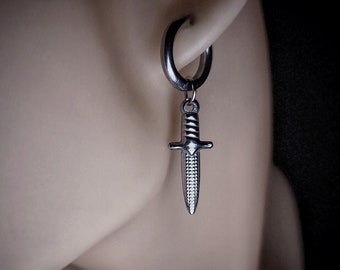 Small Silver Dagger Earrings for Men & Women, Stainless Steel Dagger Dangle Earrings Small Sword Earrings Dangke Drop Earrings Gothic Mens