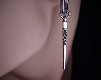 Silver Dangle Earring for Men and Women, Dangle Drop Geometric Spike Earrings Silver Steel Hoop Dangly Long Mens Earrings, Drop Earring