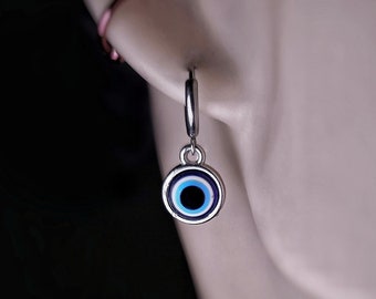 Evil Eye Hoop Earrings Silver Evil Eye Huggie Earrings, Evil Eye Dangle Earrings Evil Eye Jewellery Evil Eye Gift For Men and Women